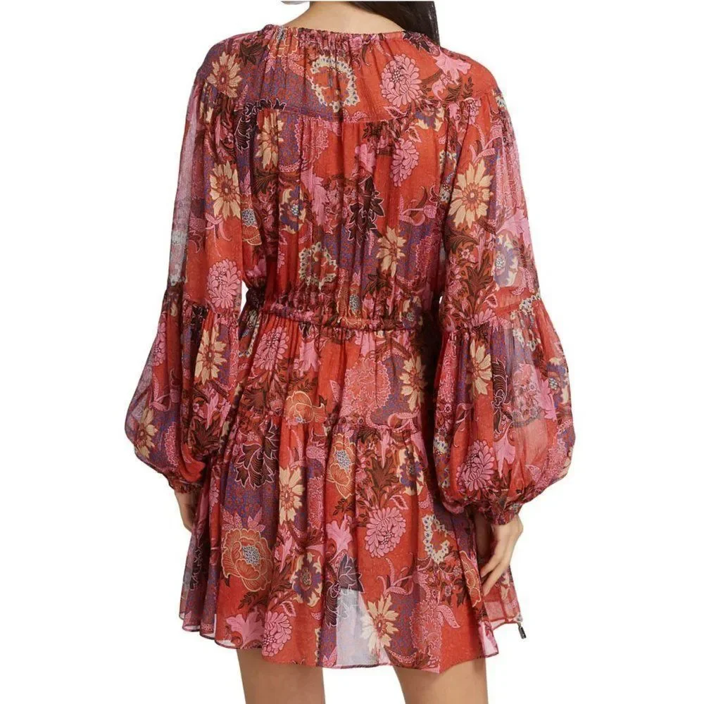 A.L.C. Elise Long Sleeve 100% Silk Floral Mini Dress - Picture 5 of 13
